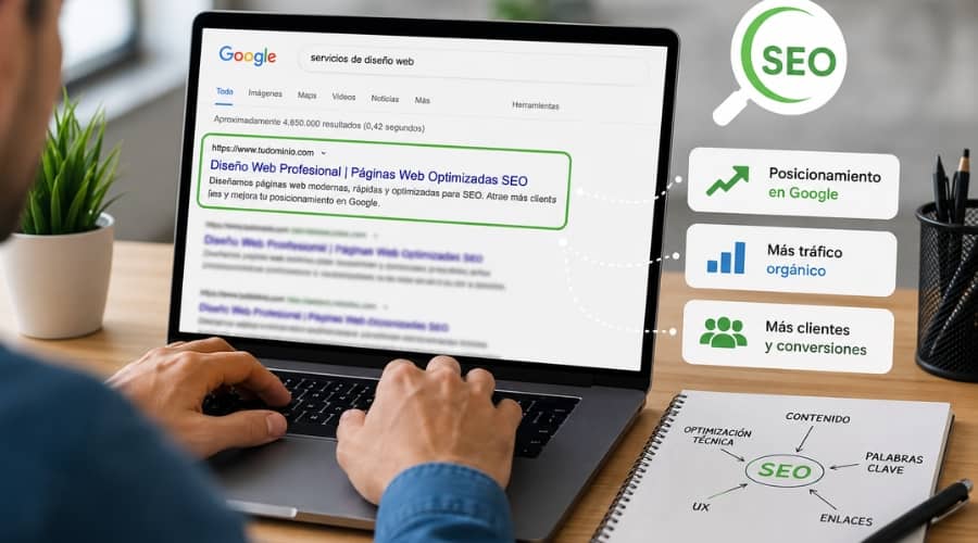 Páginas web con optimización SEO mejorando el posicionamiento en Google.